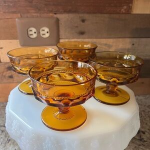Vintage Indiana Glass King’s Crown Amber footed sherbet glasses - set of 4